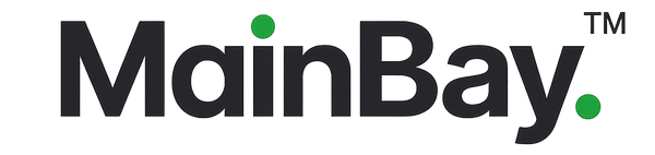 MainBay logo with black text and green dots on a white background